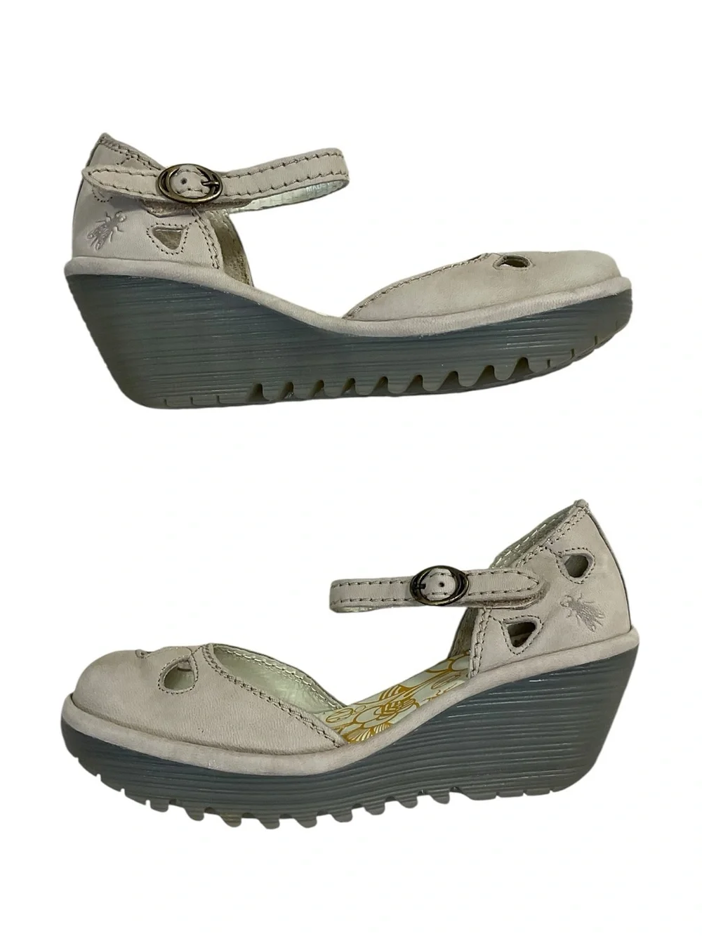 Fly London Yala Taupe Nubuck Leather Mary Jane Wedge Shoes 38 - Picture 3 of 11